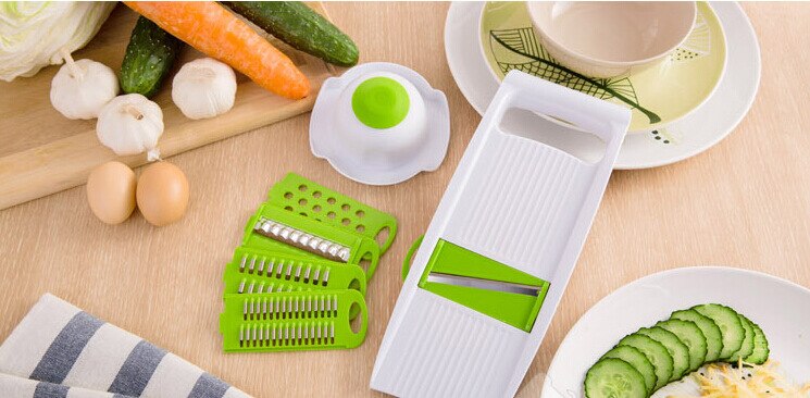 Juego de mandolina para cortar verduras, cortador con 5 cuchillas de acero inoxidable, rallador de zanahoria, cebolla, cocina, OK 0256, 1 Juego