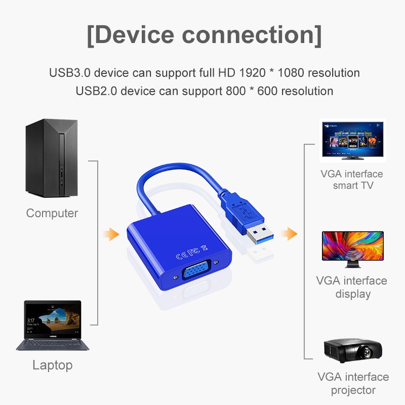 Usb 3.0 to vga adapter externt grafikkort multi display converter för win 7/8/10 stationär bärbar dator monitor projektor
