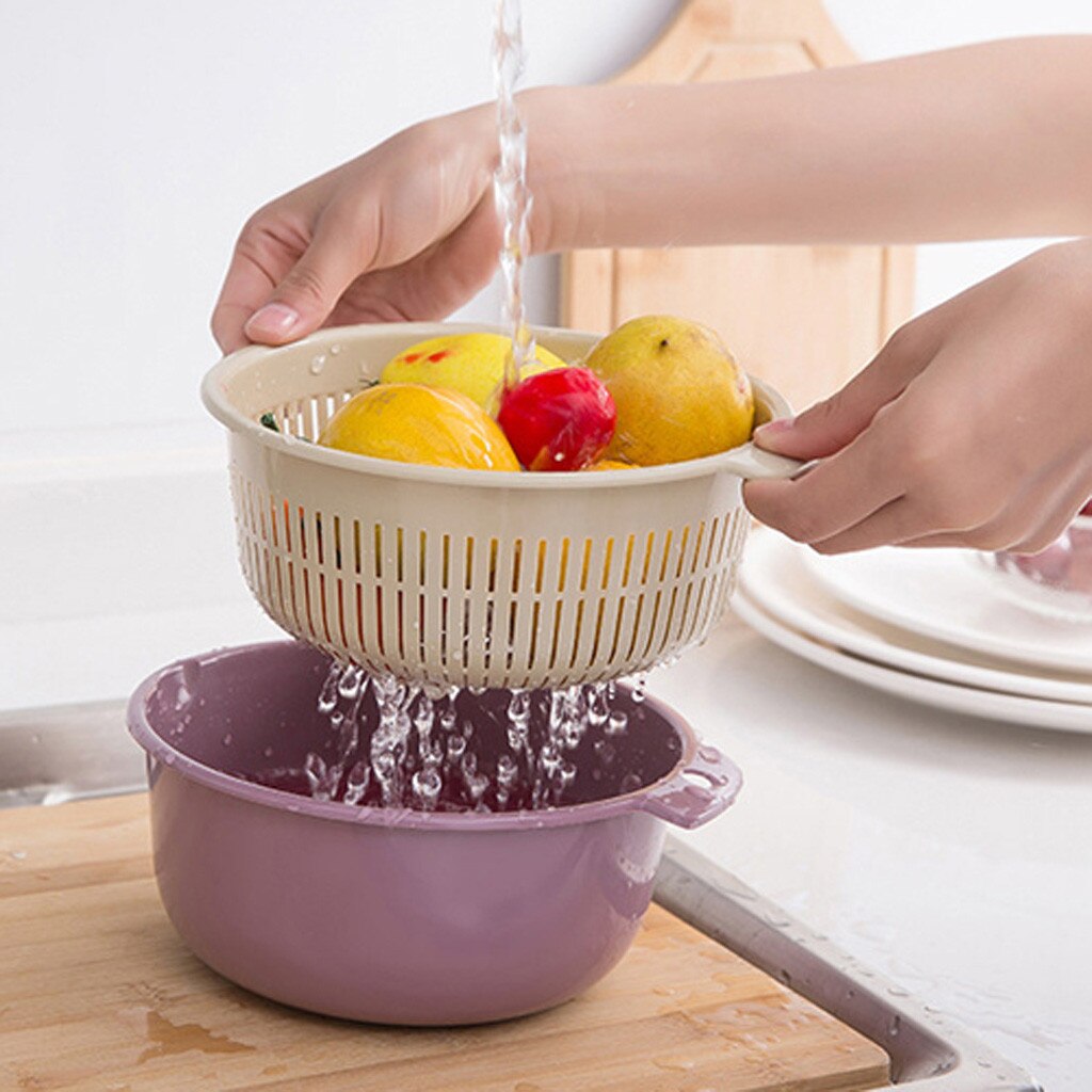 1 ud. Colador escurridor de cocina de plástico doble, colador de lavado de frutas y verduras, escurridor plegable, herramienta de cocina, triangulación de envíos