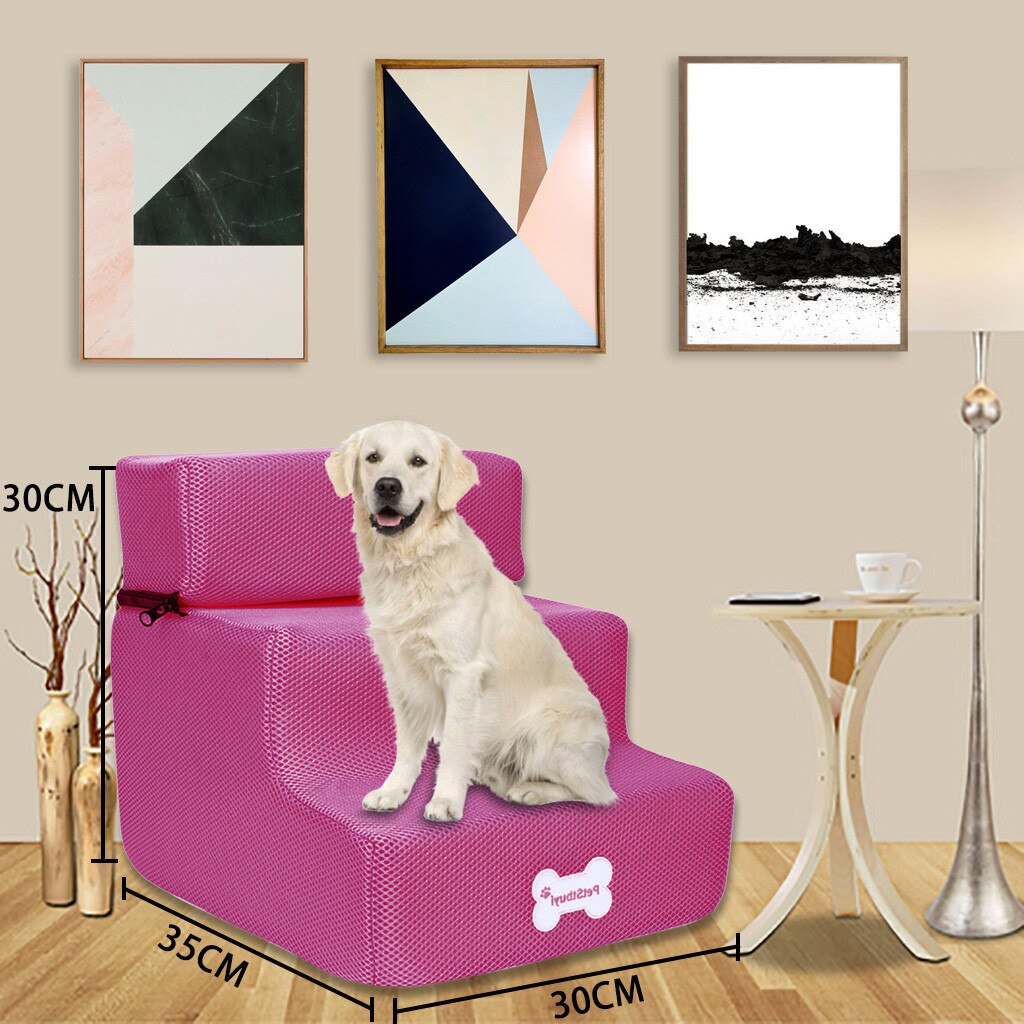Hond Trappen Huisdier 3 Stappen Trap Voor Kleine Hond Kat Hond Huis Huisdier Oprit Ladder Anti-Slip Opvouwbare Honden bed Trappen Dierbenodigdheden: Hot Pink