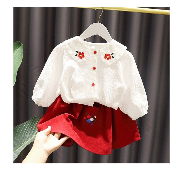 Camicetta a maniche lunghe a fiori ricamati per ragazze primavera autunno 2022: 100cm