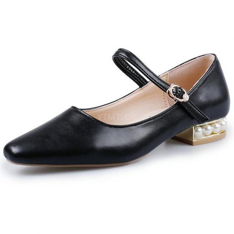 Mode Korte Hakken Schoenen Vrouw Elegante Comfortabele Lady Grote Maat Party Office Wedding Pumps Gesp Zapato Mujer: Black / 40