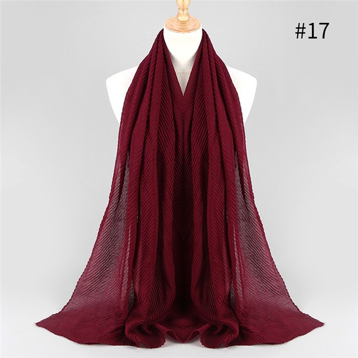 Offre Spéciale plissé maxi hijabs écharpe châle plaine maxi musulman hijab femmes rides foulards châles doux silencieux 1 pc: color17 marron
