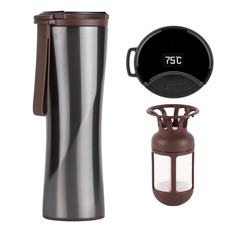 Travel Mug Moka Smart Coffee Tumbler 430ml Portable Vacuum Bottle OLED Touch Screen Thermos Stainless Steel Coffee Cup: Grey