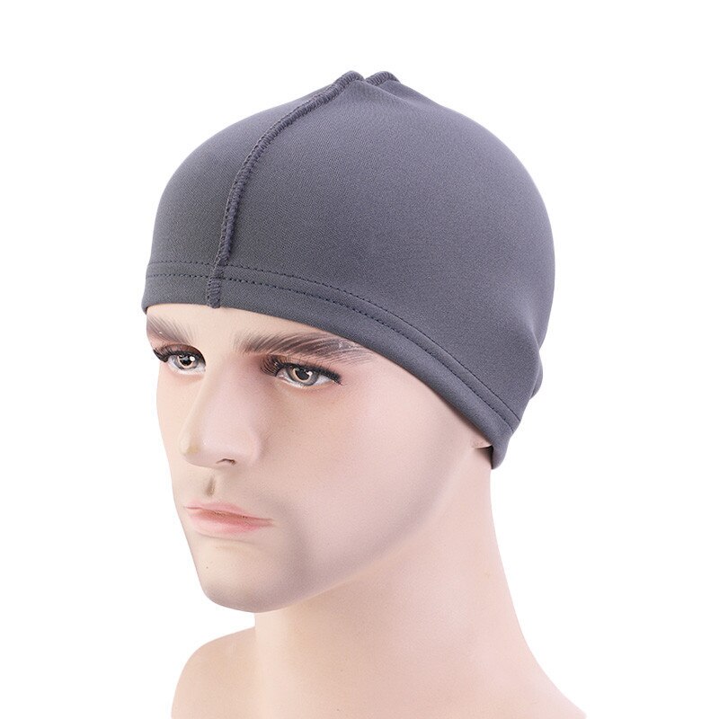 Unisex Solid Summer Satin Breathable Turban Hat Men Hip Hop Durags wave dome cap: Gray