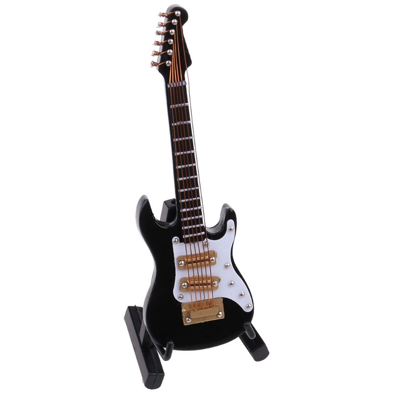 10cm miniature elektrisk guitar replika med kassestand musikinstrument model: Sort