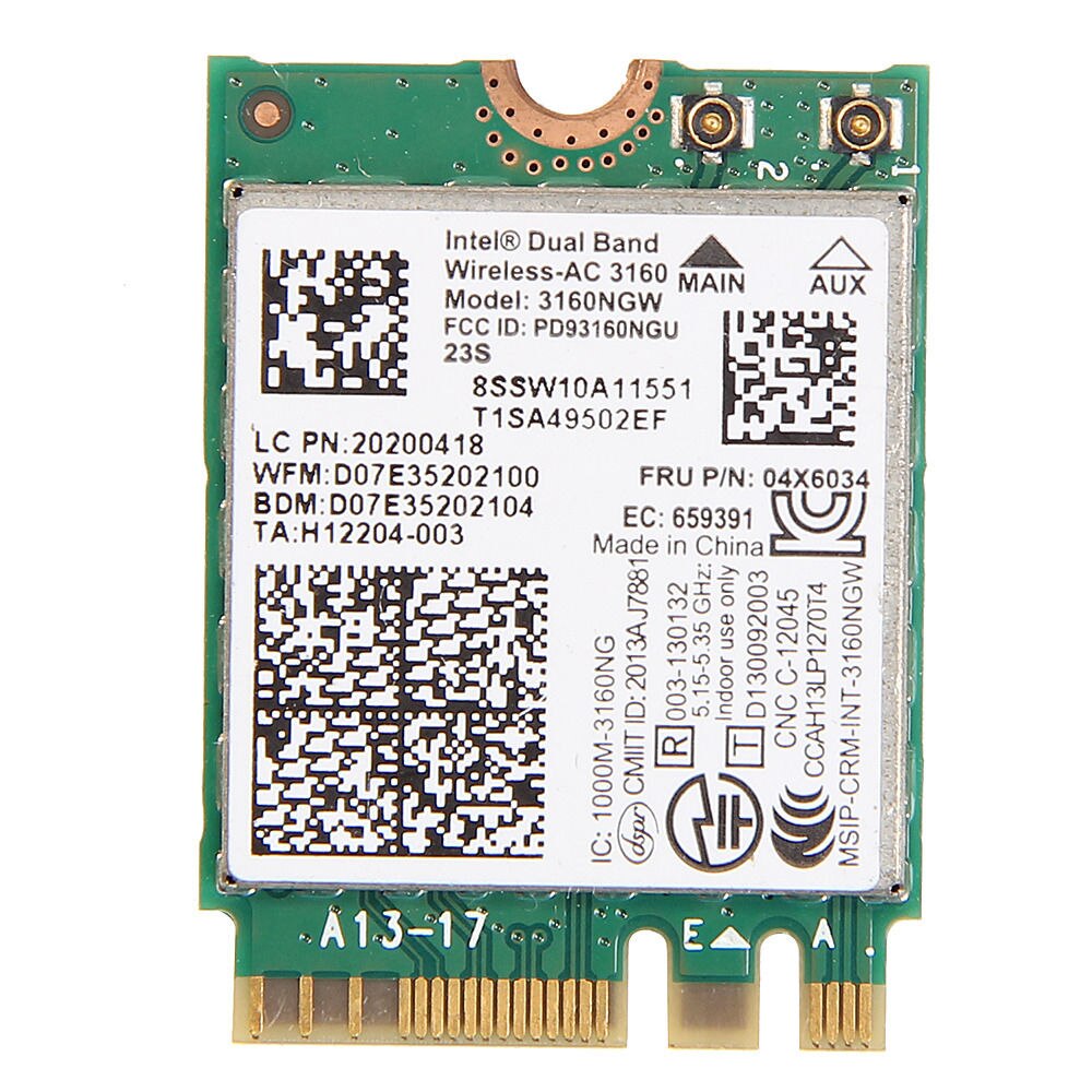 Kaart voor Intel Dual Band Wireless-AC 3160 3160NGW 04X6034 04X6076 voor lenovo thinkpad Y40 y50 E10-30 E455 E555 2.4 ghz/5 ghz