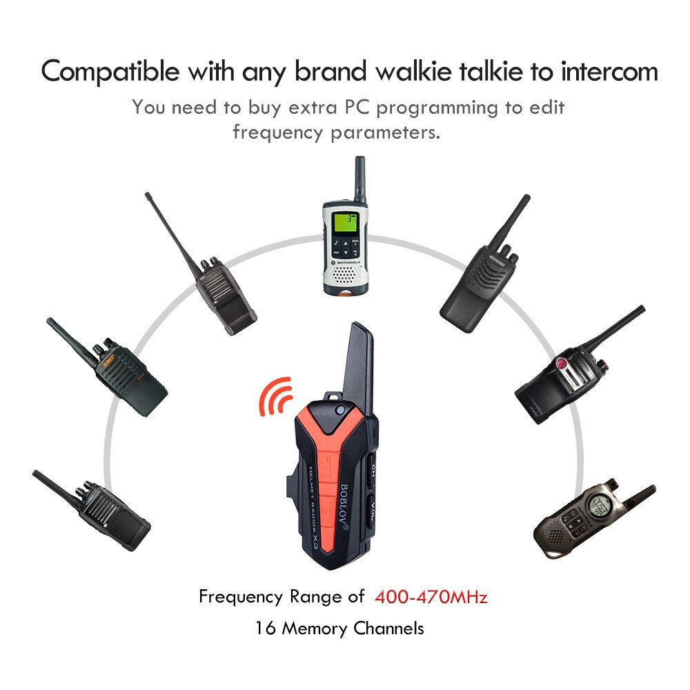 BOBLOV X3plus 3KM Motorcycle Helmet Wireless Walkie Talkie Intercom 2Way Radio Interphone Bike Built-in voice control