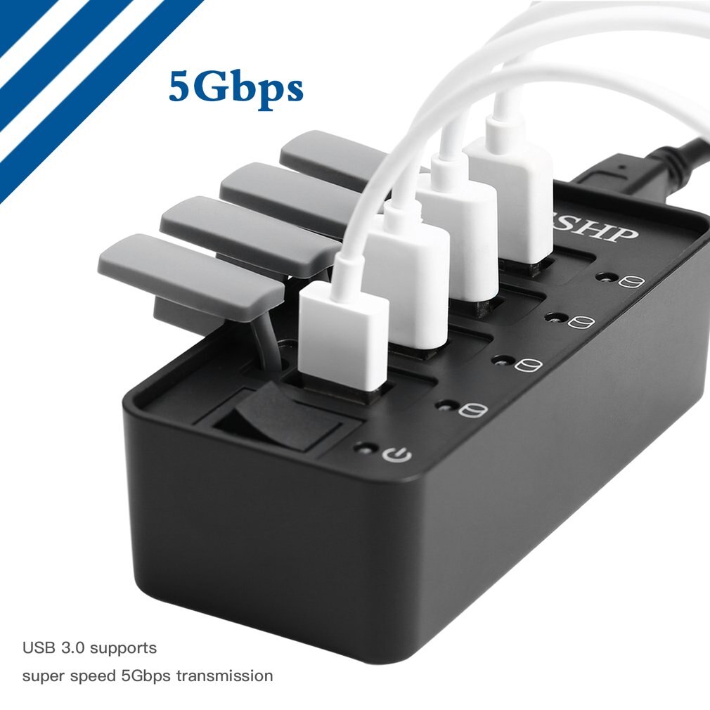 Leshp 4 Poorts Usb 3.0 Hub High Speed 5Gbps Usb 3.0 Data Hub Splitter Met Leds &amp; Switch Externe power Adapter Voor Pc Laptop