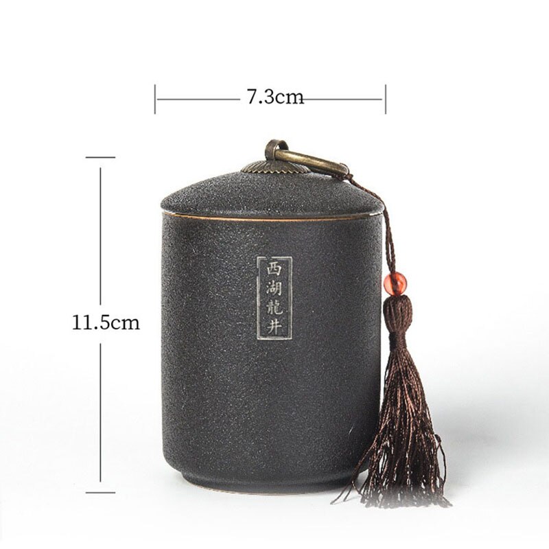 Black Pottery Tea Caddy Ceramic Sealed Storage Tank Plain Tea Canister Spice Jars Coffee Storage Box Kitchen Container