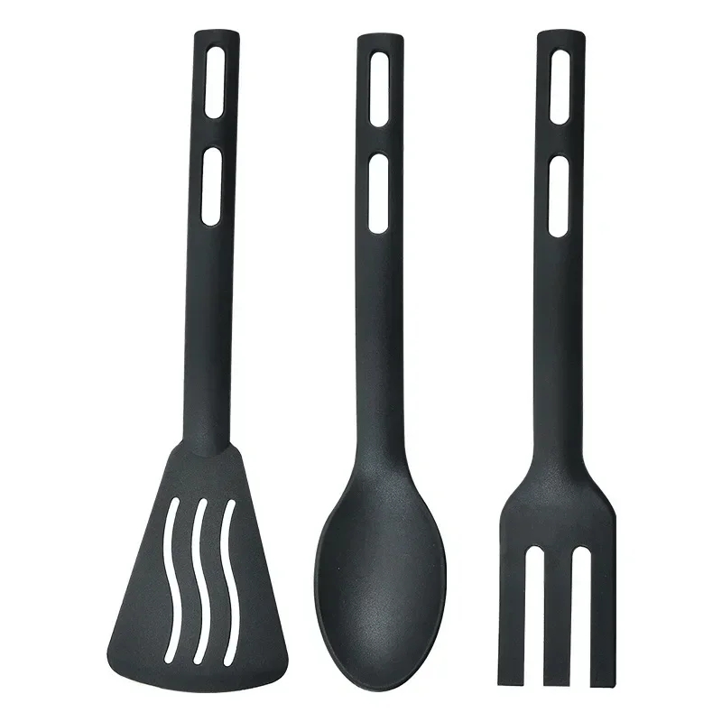 1/3PCS Nylon Keukengerei Set Keuken Koken Gereedschap Ingelaste Turner Effen Lepel Vork Kinderen Spade vork Lepel Servies: Donker Kaki