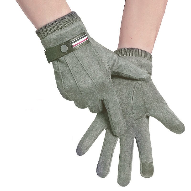 Men Winter Sport Riding Windproof Nonslip Touch Screen Warm Glove Suede Leather Plus Velvet Thick Full Finger Driving Mitten M94