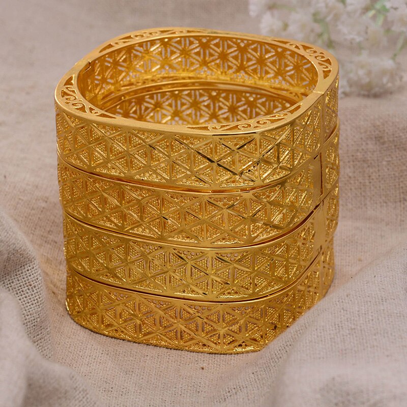 Annayoyo Äthiopischen 4 Teile/los Afrika Gold Farbe Armreifen für Frauen Dubai Braut Armbinde Afrikanische Hochzeit Schmuck Nahen Osten Artikel