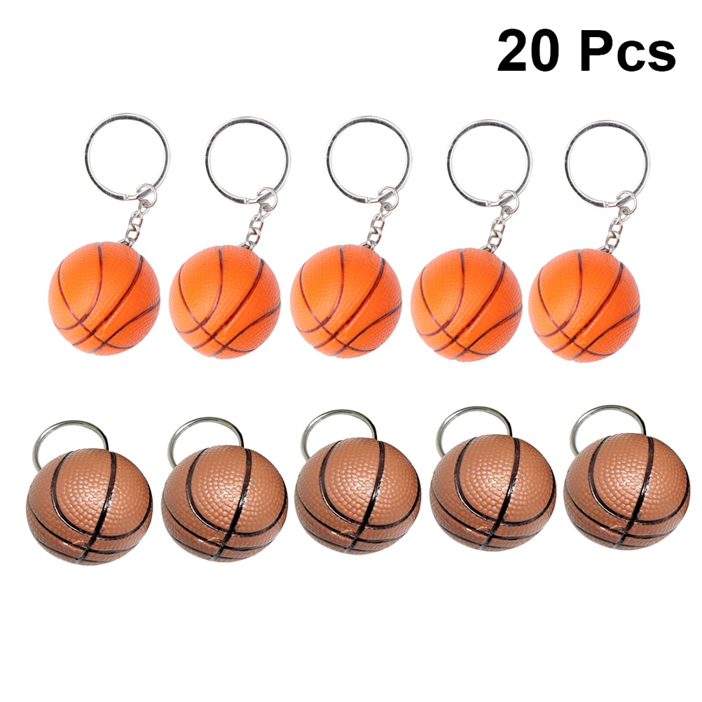 20 stk mini pu basketball nøglering nøgleringe souvenir vedhæng til spillere atleter holdkammerater (gul+brun)