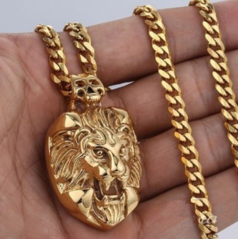 Hommes Style Punk personnalité gothique Lion pendentif collier gourmette cubaine chaîne or collier