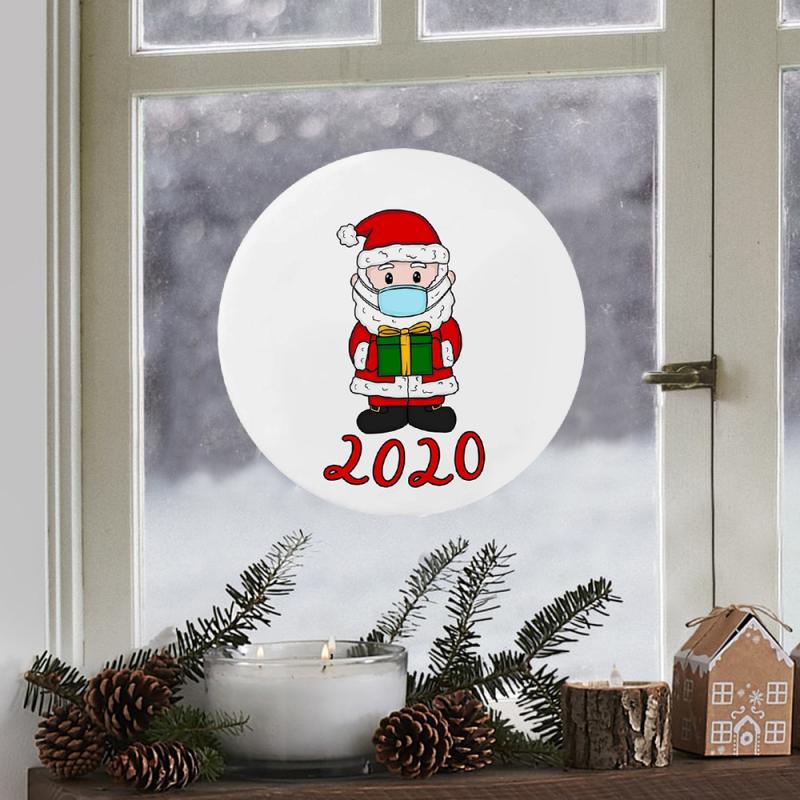Large Christmas Stickers Door Window Christmas Decoration Xmas Santa Cartoon Pattern Round Paper Sticker Happy Year