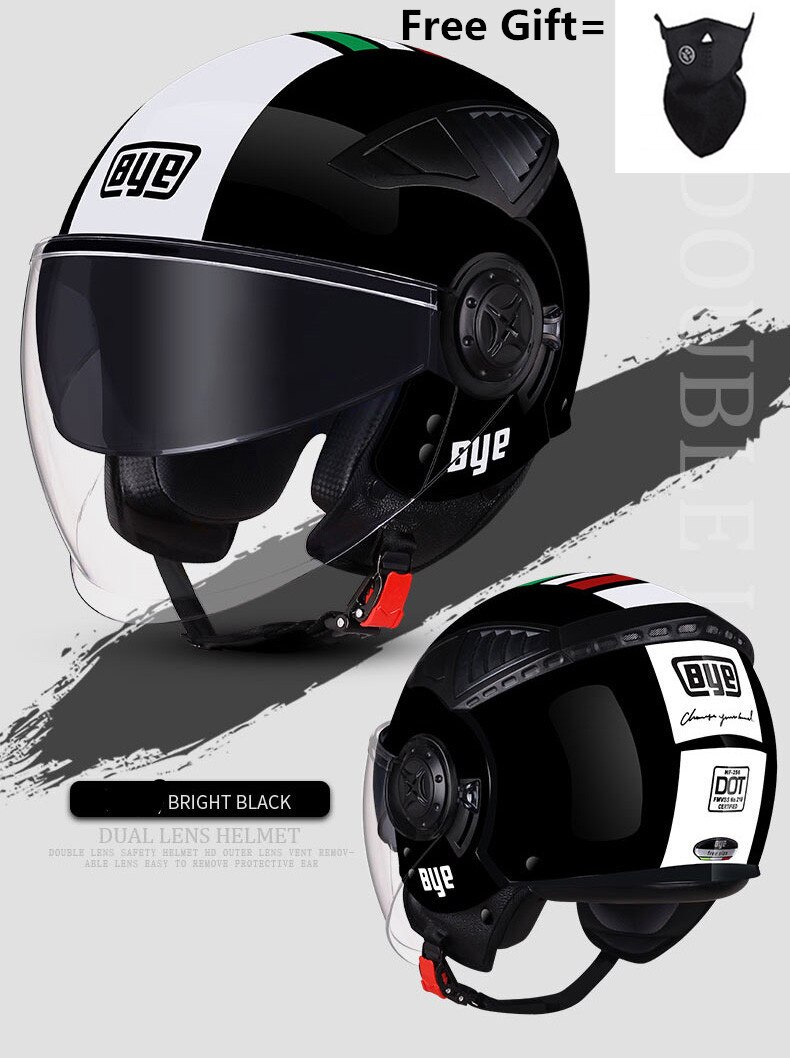 Verkoop Moto Rcycle Dubbele Lens Helm Open Moto Helmen Ece Goedgekeurd Casco Moto Racing Moto Cross Zonneklep Helm: Bright black / M