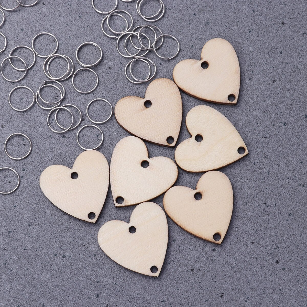 50pcs Heart Wooden Slices With 50 Iron Loops Set For Birthday Reminder Hanging Wooden Plaque Board DIY Calendar Accessories