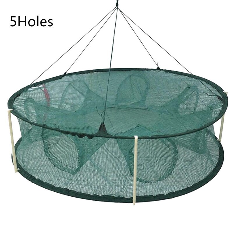 Renforcé 2-8 trous filet de pêche automatique Cage à crevettes en Nylon pliable piège à poisson fonte filet moulé pliant réseau de pêche en plein air: 5 holes