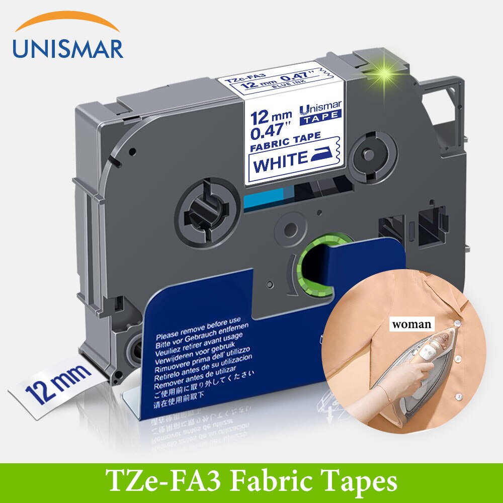 Unismar TZe-FA3 TZe-FA231 Fabric Iron on Label Tape 12mm for Brother P touch TZeFA3 TZ-FA3 Black on White Label Maker Printers: Blue on White