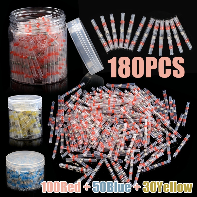 180 stuks rode waterdichte geïsoleerde krimpkousconnectoren soldeerafdichting draadconnectoren awg 22-18/ 0.5-1.0 mm