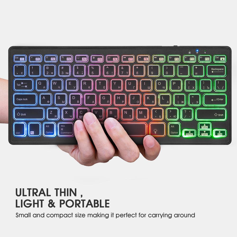 Rii Bluetooth 4.0 Wireless Multiple Color Rainbow LED Backlit Keyboard With Rechargeable Battery For iOS Android and MacBook