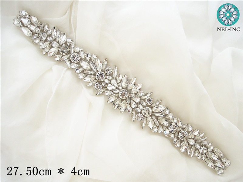(1Pc) Strass Bruids Riem Bruiloft Applique Met Kristallen Trouwjurk Accessoires Sash Applique Zilveren WDD0386
