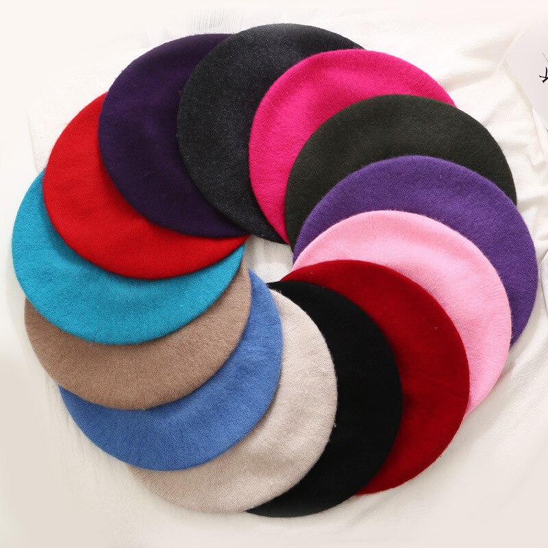 Vintage Baret Hoed Vrouwen Franse Mode Warme Wollen Meisjes Mutsen Baretten Schilder Hoeden Winter Effen Kleur Elegante Dames Caps Motorkap