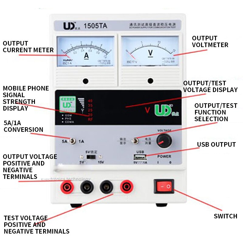 Mobile phone repair power supply UD-1505TA 15V 5A adjustable DC power supply digital display power meter