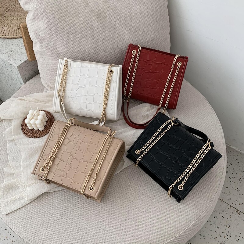 Stenen patroon kleine pu leren schoudertassen voor vrouwen dames crossbody tas dames handtassen ketting handtas