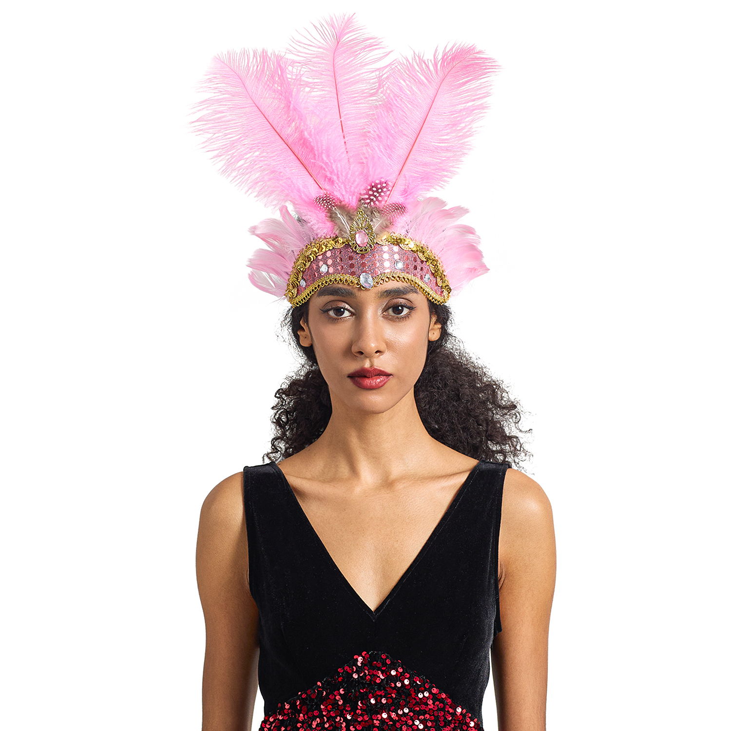 Diadema navideña para Showgirl, tocado de plumas para carnaval, diademas hawaianas para Halloween, tocado de plumas, accesorios para el cabello: Morado