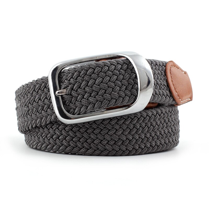 Menn kvinner elastisk belte lerret nylon tøyelig flettet belter til jeans nålspenne fargerik strikket webbing stropp rem: Mørkegrå