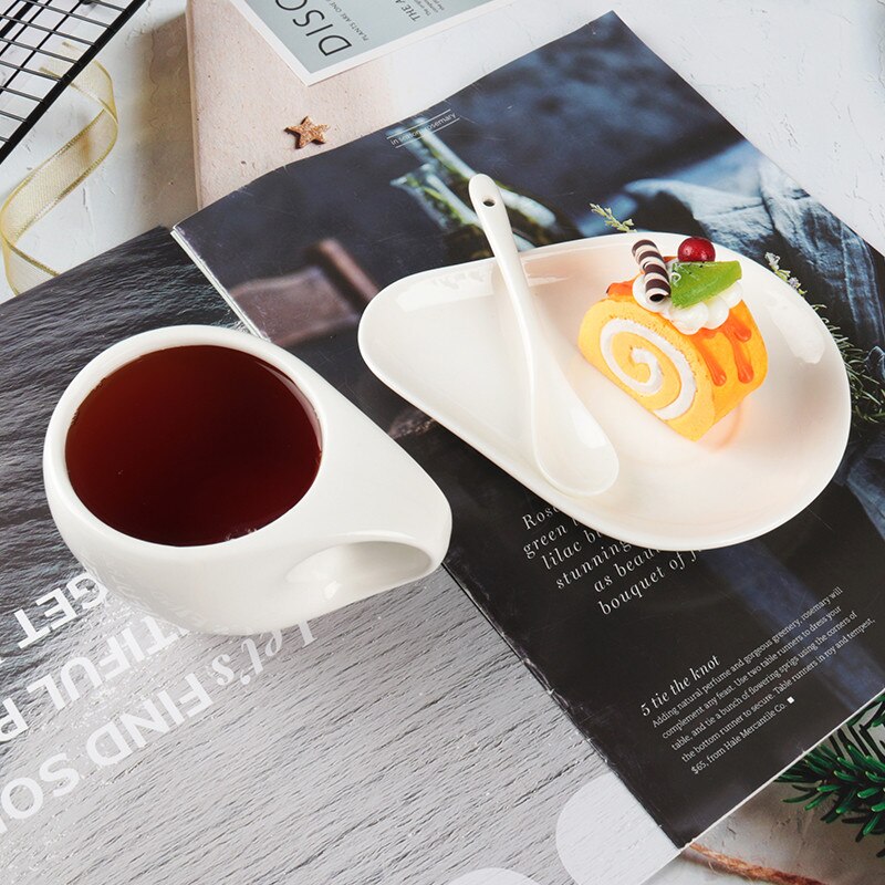 Tasse à café en céramique, style européen tordu, avec soucoupe, tasse à thé créative de l&#39;après-midi, porcelaine blanche, pour eau et lait, verres