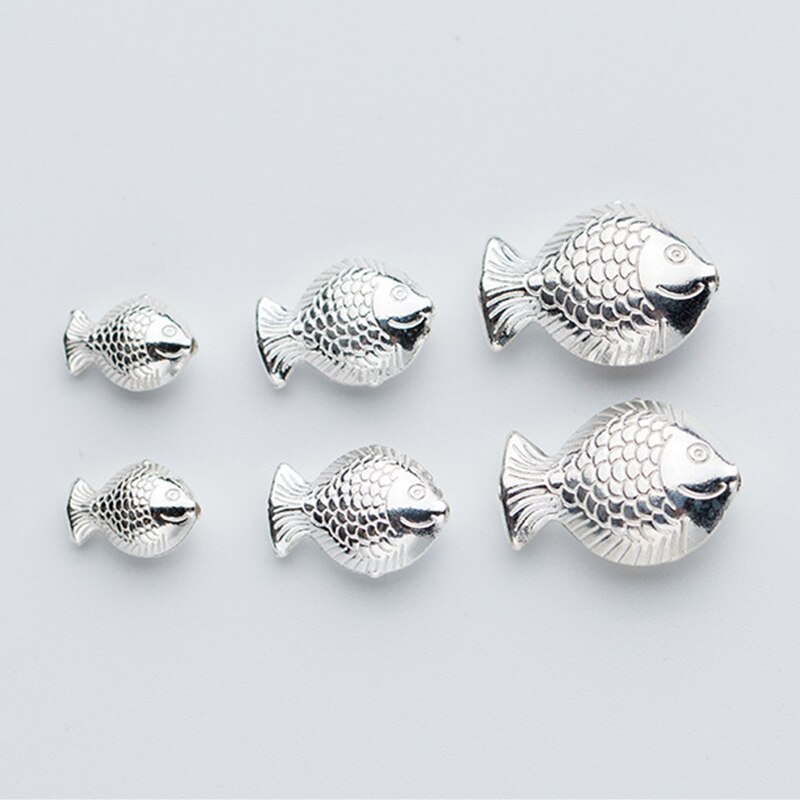 925 Sterling Silver Fish Spacer Beads S M L Size Craft Ornament Charm Silver Beads Fit Women Bracelets Necklace Make DIY Jewelry: 13.5x10x5mm 1pcs