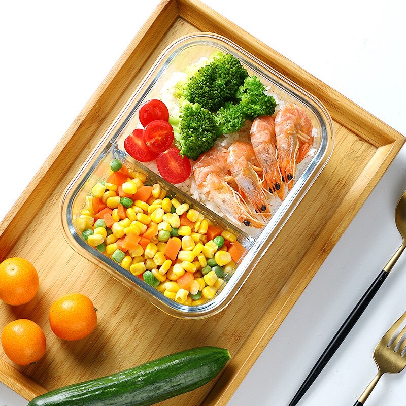 Circular Seperated Glass Container Transparent Heatable Child Student Food Container Microwave Workers Portable Lunch Box