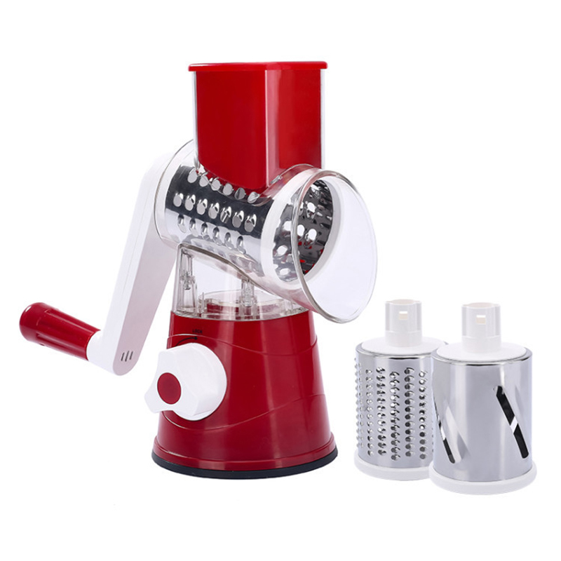 3 In 1 Multifunctional Manual Vegetable Cutter Round Mandoline Slicer Simple Potato Slicer Vegetable Spiralizer Kitchen Gadgets: 01 red