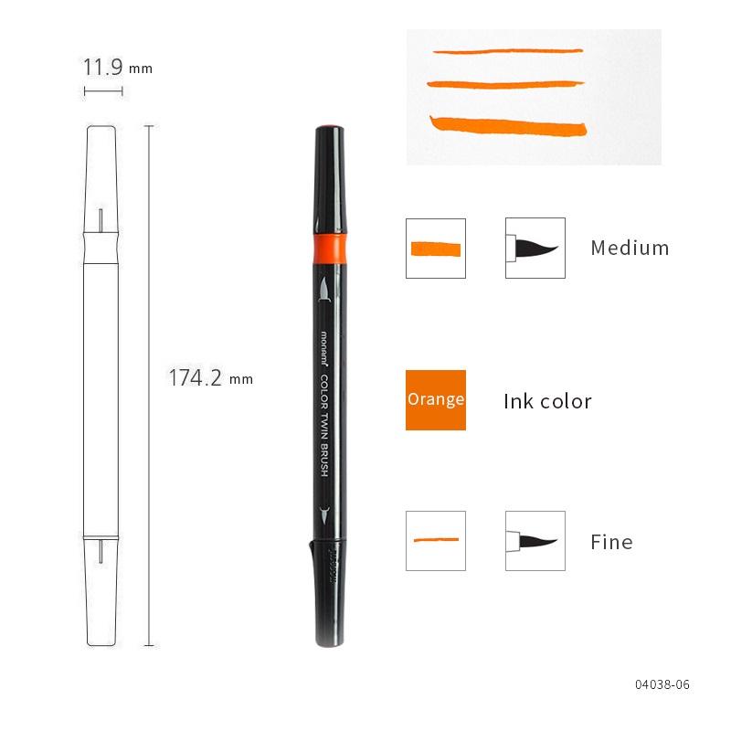 Monami Color Twin Brush Pen, Watercolor Art Home DIY Marker for Drawing Painting Doodle Calligraphy Liner School F554: 16 Orange