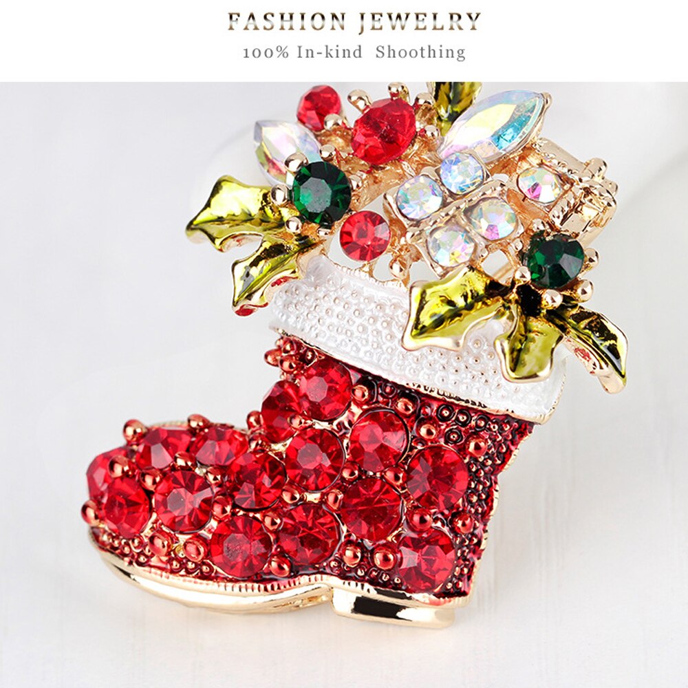 JUJIE Christmas Shoes Brooches For Women Female Red Enamel Boots Pins Jewelry