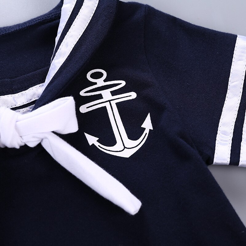 Infant Baby Summer Short Sleeve Rompers Clothes Baby Boy Sailor Suit with Navy Hat Sailor Collar Children Climbing Jumpsuit Sets