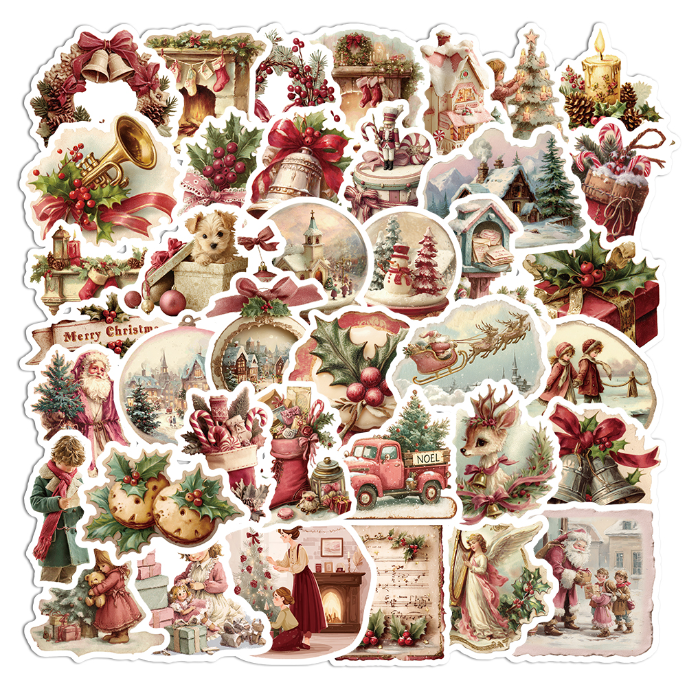 Klassiske retro juleklistermærker: tidløse designs til gør-det-selv-projekter, notesbøger og julehåndværk til hjemmet