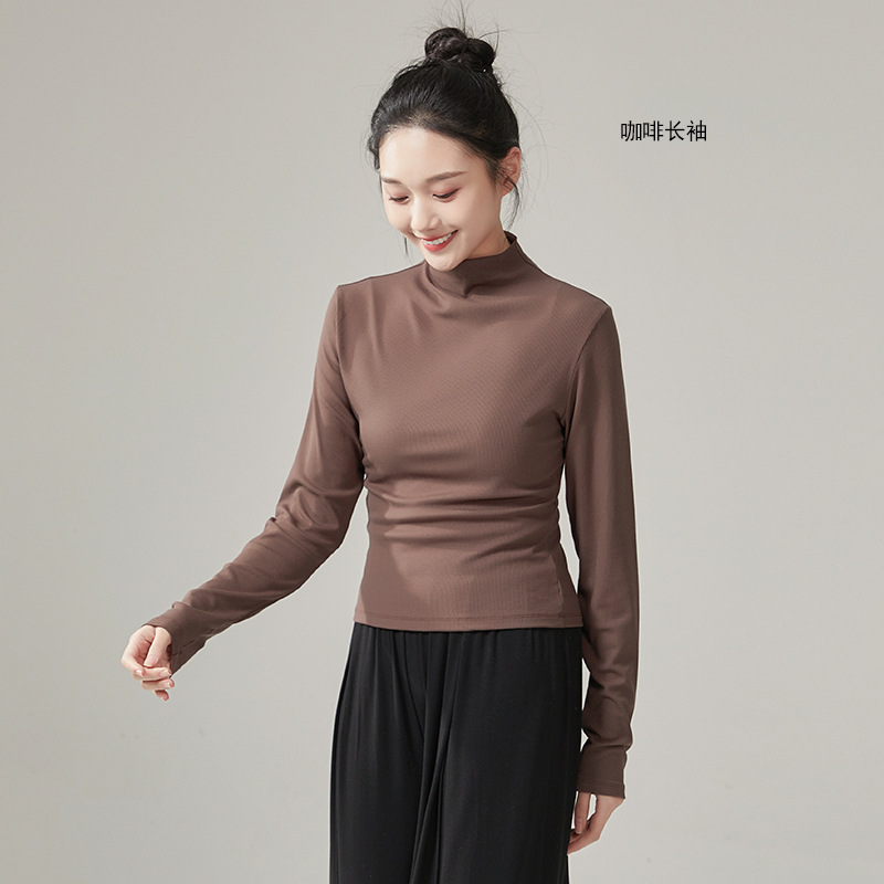 Women Modern Dancewear Long Sleeve High Neck Slim Costume Stage Performance Clothing China Practice Clothes Elastic Tops