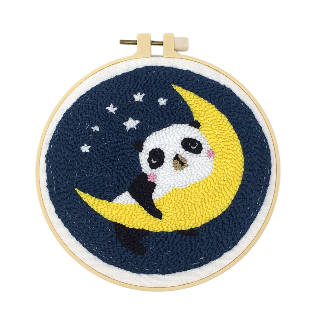 Djur mönster sömtrådar med stansnålar, broderimaterialpaket för nybörjare vuxna: Panda