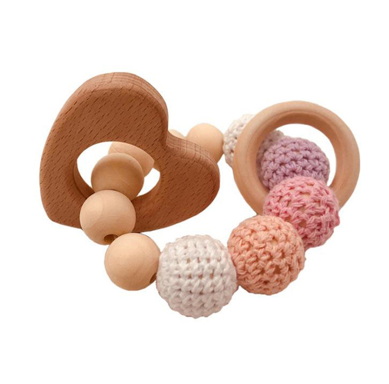 DIY baby beuken dier armband speelgoed log natuurlijke niet giftig kralen gehaakte wol kraal armband: 4