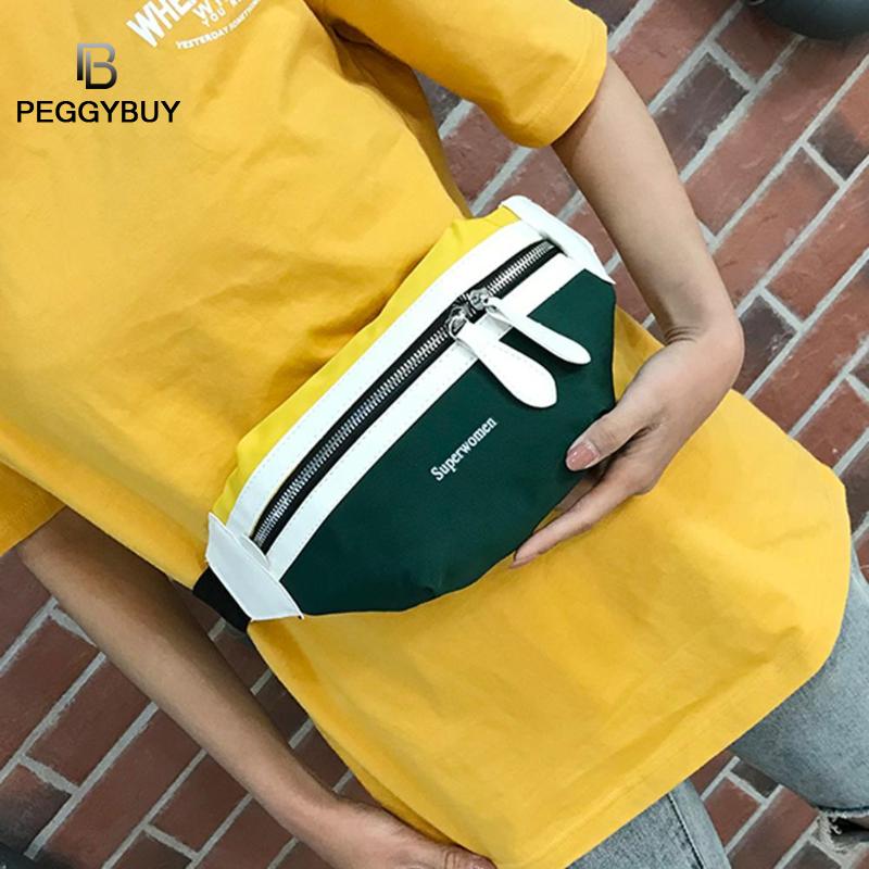 Femmes taille Fanny ceinture Packs femme décontracté fermeture éclair toile poitrine sacs adolescentes Hit couleur sport épaule bandoulière sacs
