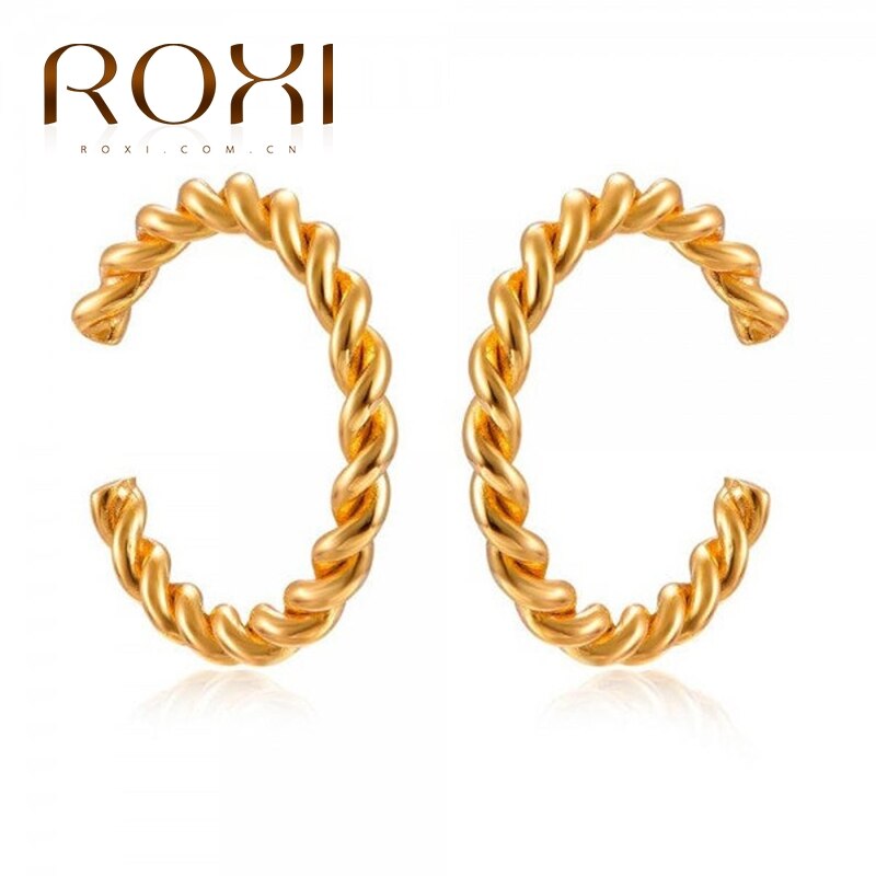 ROXI C-shape Twist Zircon Crystal Earrings for Women Pendientes Mujer NO Piercing Ear Cuff Kolczyki Damskie Clip on Earrings