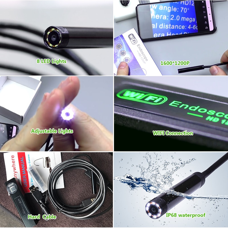 FUERS 1200P 8mm USB Wifi Endoscope IP68 Waterproof... Grandado