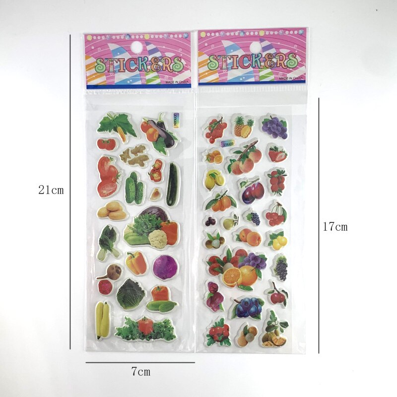 12 Vellen/Set Groente En Fruit 3D Puffy Pvc Stickers Kids Early Learning Onderwijs Scrapbooking Sticker Kinderen
