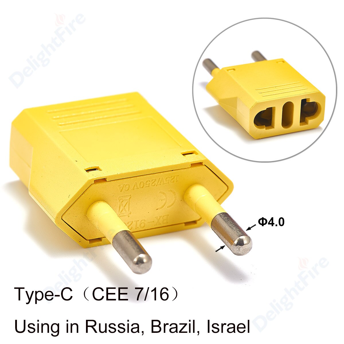 Eu Plug Adapter Travel Adapter Cn Ons Eu Kr Brazilië Israël Zwart/Wit Power Adapter Stekker Converter sockets Outlet: 50pcs / 4.0mm Yellow