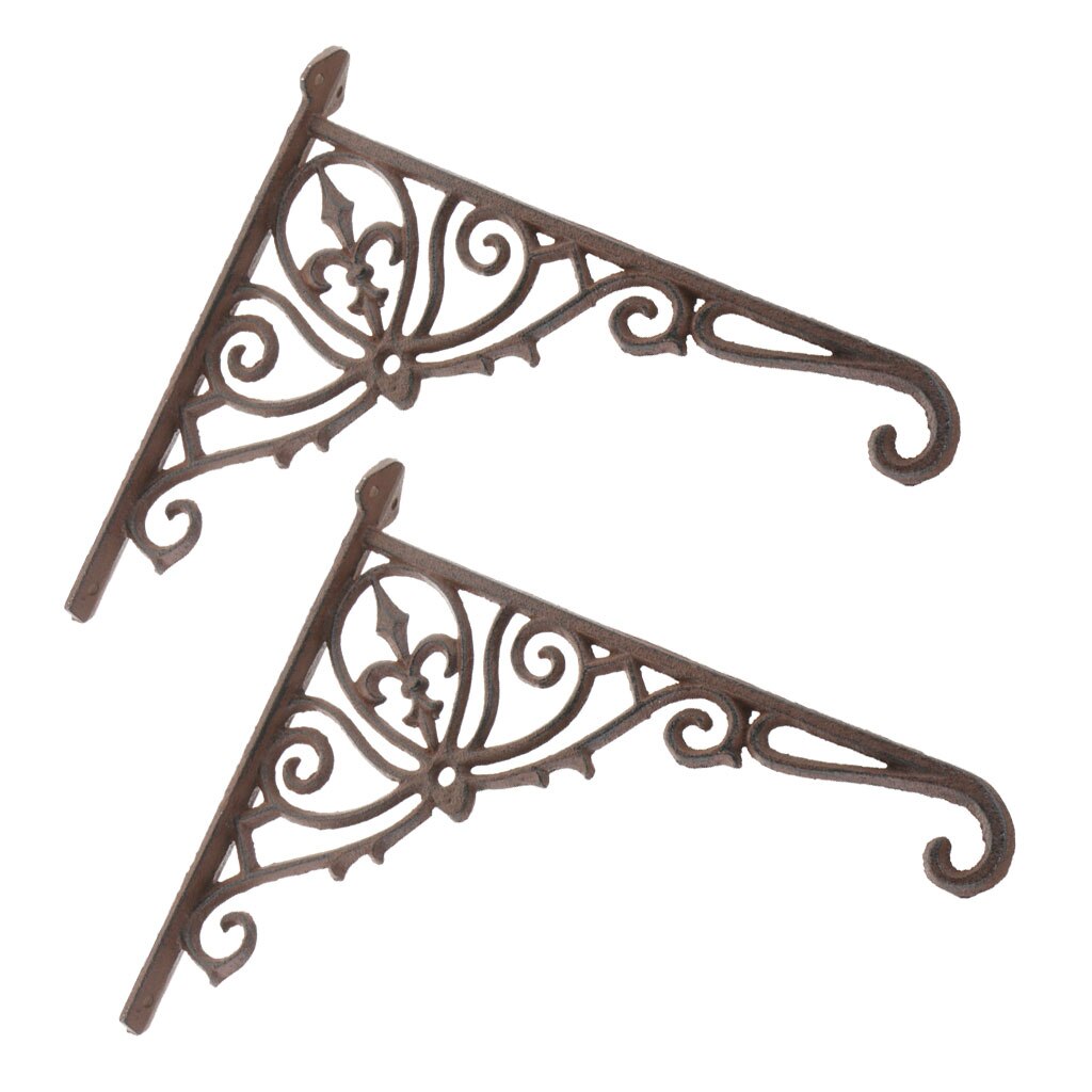 2pcs Home Decorative Shelf Bracket Ornate Pattern Cast Iron Right Angle Wall Brace Shelf Brackets L