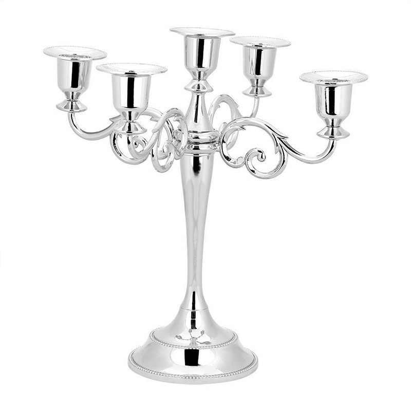 Bord lysestager metal lysestage lysestage lysestage til bryllup spisebord jul fest hjem dekoration: 5 arme sølv